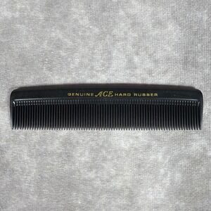 Vtg ACE Genuine Hard Rubber Hair Comb 5" Fine Tooth Black Grooming USA 60s 70s